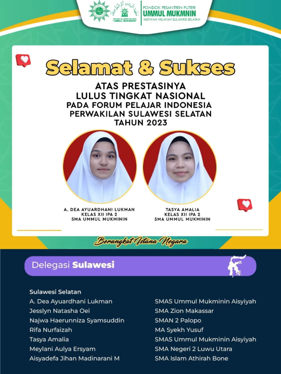 Selamat, 2 Santriwati SMA Ummul Mukminin Lolos Forum Pelajar Indonesia di Jakarta